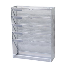 壁挂式文件架报刊架12格5格杂志栏铁艺A4展示架挂墙分类整理资料 5层包边款银色