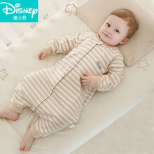 新品官方（Disney）婴儿睡袋春秋薄款四季通用款夏季空调纯棉宝宝分腿睡袋儿童防踢被 单层浅棕宽条纹(适宜23-28℃) 73码(参考身高55-70cm，0-1岁)
