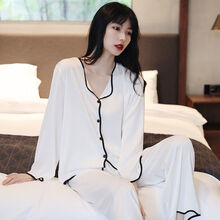 【靳迈】月子服夏季薄款冰丝棉纱布7月份产后坐月子吸汗透气6月份孕妇睡衣 XXL码(建议140-160斤) CF#气质白套装#