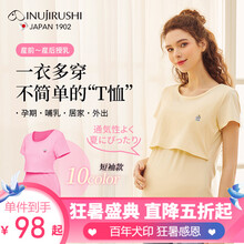 日本犬印本铺(INUjIRUSHI)孕妇春夏季哺乳上衣外出时尚全棉哺乳口短袖长袖月子服 水粉（莫代尔棉）短袖 L码（胸围93~101）
