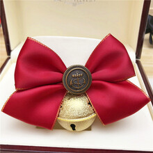 豆乐奇狗铃铛项圈宠物领结领带蝴蝶结项链猫咪狗狗小中大型犬狗领结 酒红+磨砂金玲 S