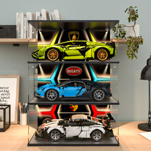 积木乐高展示盒42096 42083 42115保时捷911布加迪兰博基尼防尘罩 10MM加厚木塑底座+射灯+喷绘（黄灯） 一层乐高展示柜