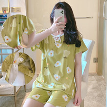 母乳睡衣 短袖夏季哺乳孕妇家居服夏天产后喂奶套装大码月子服夏款 215-10 M 建议80-100斤