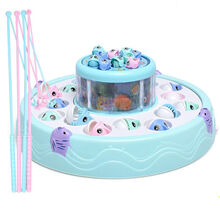 小孩的钓鱼杆玩具 宝宝钓鱼玩具 儿童套装磁性1-3岁男孩2周4女孩6小孩0智力开发 双层钓鱼台蓝色