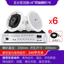 先科S1-8无线蓝牙天花板音响吸顶喇叭套装嵌入式有线音箱3D环绕重低音室内家用客厅餐厅壁挂商用广播 6个8寸同轴吸顶+放大器