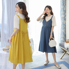 凯琳卡洛儿 孕妇装夏装孕妇裙夏季夏天外穿孕妇连衣裙宽松大码孕妇裙子孕妈装 黃色 M