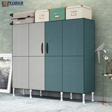 勇拓者布衣柜钢管加粗加固单双人开门式简易衣柜组装组合收纳柜折叠式经济布衣橱大小号 168款-灰蓝双色-赠防漏隔层