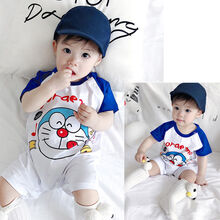 ゐℂ℘阁蓝特童装婴儿夏季短袖连体衣爬服哈衣卡通网红款66-73-80-90 短爬叮当蓝 80 建议18-22斤