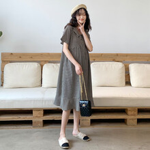 京选优品  孕妇连衣裙夏装气质系仙女格子显瘦中长款潮妈装夏天裙子 千鸟格 XXL