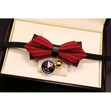 宠物猫狗英伦风复古绅士领结铃铛蝴蝶结项圈猫狗狗饰品 红条纹【身份牌】 M号