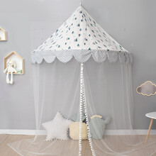 北欧风儿童帐篷游戏屋儿童房壁挂婴儿蚊帐床头装饰半月床幔读书角生日礼物抖音网红同款 北欧森林1.1米+纱帐