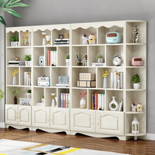 力玮 书架书柜组合落地带门简易置物架多层储物柜子 暖白 长60*24*180cm