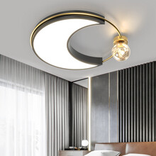 希世宅品 儿童房月亮吸顶灯个性创意满天星书房间灯男孩女孩少女网红灯饰黑金轻奢北欧调光调色LED卧室灯 直径45CM-无极调光32W（带遥控）