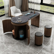 欧卡森 圆形岩板功夫茶几小户型伸缩茶台家用客厅现代轻奢茶桌泡茶壶一体 功夫茶台【国产岩板】