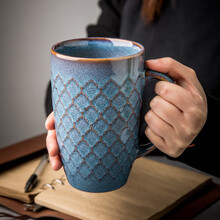 悠瓷（youcci） 冰蓝系列 高颜值大容量陶瓷马克杯 复古浮雕大号高杯子家用办公室水杯 冰蓝系列-浮雕子弹头杯