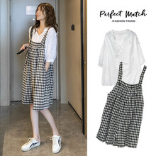 韵暖香 孕妇夏装套装时尚款外穿潮妈网红宽松大码棉麻不显怀背带裤短裤春夏季两件套 套装 L