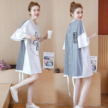 黛立香（Dailixiang） 孕妇装衣服电脑肚兜吊带夏季上班两面穿宽松放射连衣裙 黑白色 【双层护胎宝】 M