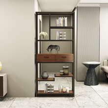 铁艺书架落地实木书柜展示架陈列架办公室隔断置物客厅收纳架子 【抽屉款】长80宽30高200