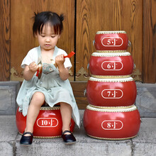 中国红威风锣鼓敲打牛皮鼓寺庙大堂鼓端午节赛龙舟专用战鼓龙舟鼓ONEVAN 7寸+鼓棒+背带