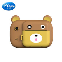 迪士尼商场同款 儿童数码相机2400w像素拍立得相机双镜头拍照打印卡通小型便携六一生日礼物抖音网红同 灰小熊+32g