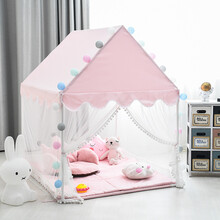 儿童帐篷室内游戏屋公主帐篷女孩小房子城堡宝宝分床创意儿童过家家玩具屋 粉色+蕾丝+加厚棉质地垫+球灯