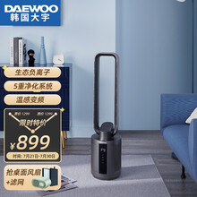韩国大宇无叶风扇家用电风扇低噪电扇立式无扇叶塔扇负离子净化空气循环智能遥控落地扇 太空灰