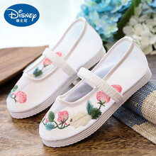 迪士尼老北京布鞋儿童汉服鞋绣花鞋夏网纱透气古风古装中国风中童女凉鞋 白色草莓兔 26码/18cm
