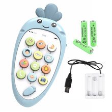 儿童玩具婴儿音乐电话车宝宝仿真电话机早教玩具男孩女孩周岁礼物 蓝色双语手机【充电电池+usb充电】