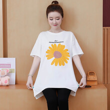 卓贝欣孕妇短袖T恤2021孕妇装夏装时尚款宽松中长款潮妈打底衫上衣夏季 白色 M