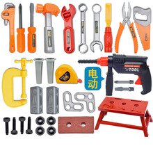 2021新款儿童修理工具箱玩具套装拧螺丝刀电钻过家家维修工具宝宝男孩 网袋装32件套电动钻没帽子