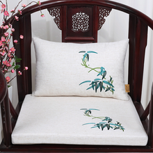 千衣布伊新中式坐垫办公室红木家具沙发椅子垫防滑皇宫椅圈椅坐垫新古典四季沙发垫海绵棕垫定做 白底绿竹叶  椅垫:45*38*4cm海绵(不含靠垫)