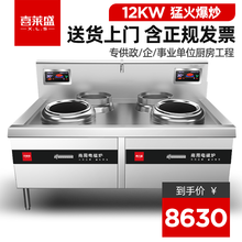 喜莱盛商用电炒锅大炒炉商用电磁炉15KW大功率电灶台电磁灶一体式煲汤炉灶台  酒店学校食堂熬汤吊汤炉 12KW双头双尾小炒炉(500mm)