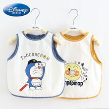 迪士尼（Disney）儿童罩衣吃饭围兜女宝宝饭兜防水食饭兜围嘴口水巾男宝宝夏季薄款 蓝色DDM+黄色CR 90 建议70-90cm