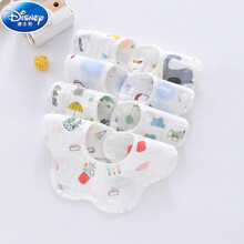 ℂℂ℘迪士尼同款婴儿口水巾纯棉夏季薄款夏天透气可旋转防水围兜宝宝纱布围嘴 4层 4条 花开 小象 精灵 恐龙 均码