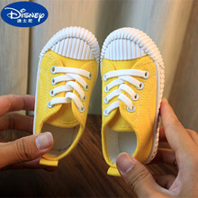 迪士尼品牌同款1-7岁春秋夏季儿童帆布鞋女童鞋饼干鞋男童板鞋透气幼儿园小白鞋 A01黄色 26码/内长16厘米