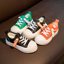 萌妮酷 儿童帆布鞋四季百搭布鞋韩版魔术贴男女童鞋时尚低帮布鞋子 黑色 33码内长约20.5(偏小一码)