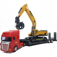 创育儿童钻地玩具破碎机玩具车钻地机抓木机碎石车修路车男孩工程车模型 德立信-拖车+抓木机