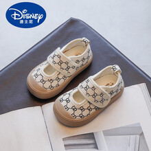 【秋焕新】迪士尼官网专卖 儿童格子布帆布鞋2021春夏新款男童软底单鞋女童老花休闲宝宝鞋潮 白色 FL2021-222 25