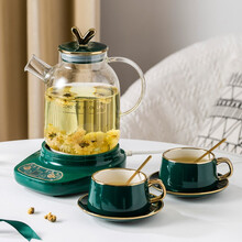 航方养生壶多功能煮茶器家用办公室花茶壶玻璃煮茶壶迷你电水壶 祖母绿1.8玻璃壶D+2（杯A+碟+勺A）+底座A