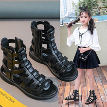 乐飞虎女童凉鞋2021新款夏季罗马鞋舒适透气时尚中大童女孩韩版小学生儿童鞋 8007经典黑 37码内长/23.0CM