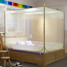 南极人蚊帐1.8m床儿童防摔家用2米三开门蒙古包1.5m公主风u型纹账 回底C6米黄加粗立柱 1.8m床
