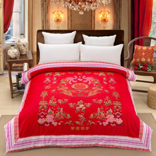 全棉龙凤被套 婚庆红色被罩 仿丝绸大红百子图结婚被套 200X230cm 红色百子 200X230cm