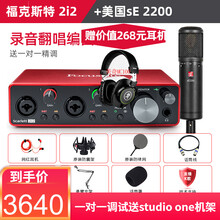 SE SE2200电容麦克风话筒 手机K歌直播主播声卡套装 专业录音电台配音编曲混音网络K歌大振膜 SE2200搭配福克斯特2i2三代声卡套装