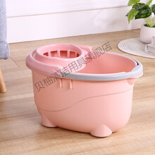 贝柚 简约塑料地拖桶手压加厚拖把桶带轮拧水桶墩布桶手提挤水桶清洁桶 北欧粉+备用沥水篮