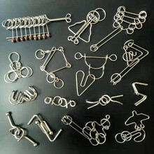 Puzzle十级难度玩具鲁班锁金属智力锁益智解环解扣烧脑孔明锁全套 经典大个加粗方M扣15件套装