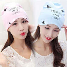 很小鹿月子帽春秋季时尚纯棉女夏季薄款透气头巾产后产妇用品冬孕妇帽子 粉猫+蓝猫