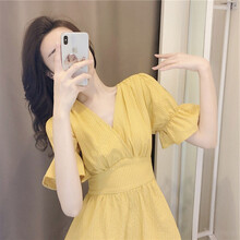 夏季外出时尚哺乳连衣裙产后辣妈款外穿气质喂奶衣服潮妈母乳衣女 黄色 XXL