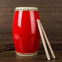 腰鼓成人牛皮儿童幼儿园12cm14公分15厘米安塞小腰鼓玩具乐器定制款 15cm实木腰鼓+方巾+4米红绸+包