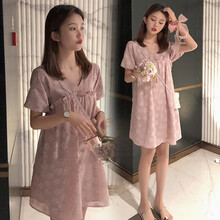 欣柏纶 孕妇装夏装孕妇裙夏季夏天外穿孕妇连衣裙宽松大码孕妇裙子孕妈装 粉红色 M