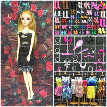 芭比娃娃大套装礼盒公主别墅婚纱过家家屋衣服长发换装玩具儿童节 1个连衣裙娃娃+68件套+鞋架